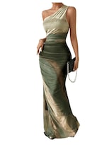 Vestido Largo Wdirara Para Mujer Con Un Solo Hombro Fruncido, Anudado - Venta Internacional.