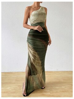 Foto 3 | Foto 3 | Vestido Largo Wdirara Para Mujer Con Un Solo Hombro Fruncido, Anudado - Venta Internacional.