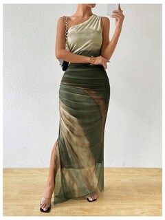 Foto 5 | Foto 5 | Vestido Largo Wdirara Para Mujer Con Un Solo Hombro Fruncido, Anudado - Venta Internacional.