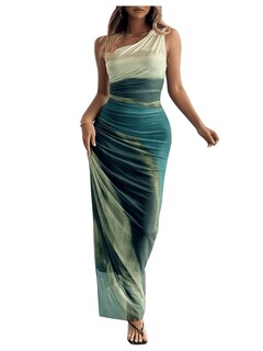 Foto 1 | Foto 1 | Vestido Largo Wdirara Para Mujer Con Un Solo Hombro Fruncido, Anudado - Venta Internacional.