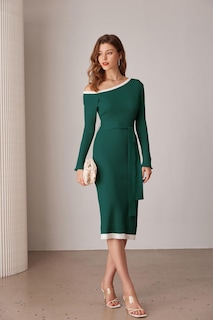 Foto 5 | Foto 5 | Vestido Tipo Jersey Grace Karin De Manga Larga Con Un Solo Hombro Verde - Venta Internacional.