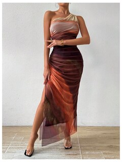 Foto 4 | Foto 4 | Vestido Largo Wdirara Para Mujer Con Un Solo Hombro Fruncido, Anudado - Venta Internacional.