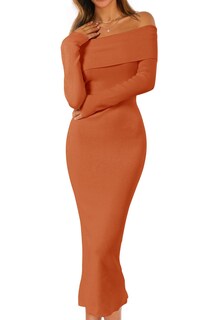 Foto 1 | Foto 1 | Vestido Tipo Jersey Merokeety Para Mujer Con Hombros Descubiertos, Color Óxido, Talla Xl - Venta Internacional.