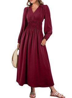 Foto 1 | Foto 1 | Vestido Blencot Casual De Manga Larga Con Cuello En V Y Volantes Escalonados Para Mujer - Venta Internacional.