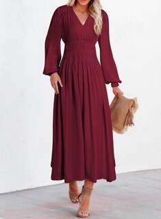 Foto 2 | Foto 2 | Vestido Blencot Casual De Manga Larga Con Cuello En V Y Volantes Escalonados Para Mujer - Venta Internacional.