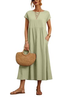 Foto 1 | Foto 1 | Vestido Wrolem Casual De Verano De Algodón Con Bolsillos Para Mujer 2024 - Venta Internacional.