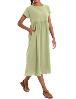Foto 2 | Foto 2 | Vestido Wrolem Casual De Verano De Algodón Con Bolsillos Para Mujer 2024 - Venta Internacional.