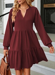 Foto 4 | Foto 4 | Vestido Dokotoo 2024 Para Mujer De Manga Larga Con Cuello En V Texturizado Rojo - Venta Internacional.