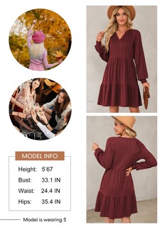 Foto 5 | Foto 5 | Vestido Dokotoo 2024 Para Mujer De Manga Larga Con Cuello En V Texturizado Rojo - Venta Internacional.