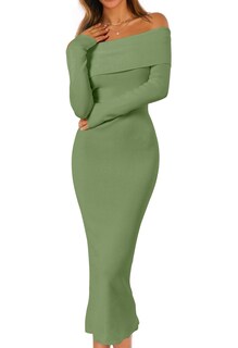 Foto 1 | Foto 1 | Vestido Tipo Suéter Merokeety Para Mujer Con Hombros Descubiertos, Verde, Talla L - Venta Internacional.