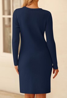 Foto 3 | Foto 3 | Vestido Tipo Jersey Merokeety Para Mujer, Manga Larga, Ajustado, Azul Marino, Xl - Venta Internacional.