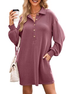 Foto 1 | Foto 1 | Vestido Casual Alvaq Otoño 2024 Manga Larga Con Cuello En V Rojo Para Mujer - Venta Internacional.