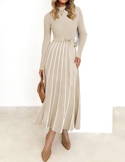Foto 2 | Foto 2 | Vestido Tipo Jersey Zesica Para Mujer, Otoño 2024, Cuello Alto, Color Albaricoque - Venta Internacional.