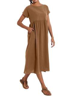Foto 2 | Foto 2 | Vestido Wrolem Casual De Verano De Algodón Con Bolsillos Para Mujer 2024 - Venta Internacional.