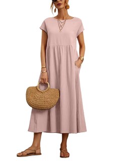 Foto 1 | Foto 1 | Vestido Wrolem Casual De Verano De Algodón Con Bolsillos Para Mujer 2024 - Venta Internacional.