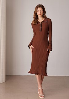 Foto 3 | Foto 3 | Vestido Largo Grace Karin, Cuello En V, Cuello En V, Punto Acanalado, Caramelo - Venta Internacional.
