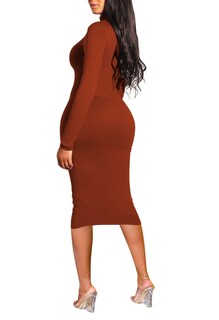 Foto 5 | Foto 5 | Vestido Rosa Queen De Manga Larga Ajustado Con Cuello De Tortuga Para Mujer - Venta Internacional.