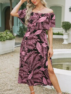 Foto 5 | Foto 5 | Vestido Cupshe Para Mujer, En Forma De A, Con Hombros Descubiertos, Volantes, Maxi, Hojas Negras - Venta Internacional.