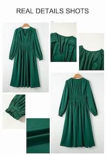 Foto 4 | Foto 4 | Vestido Largo Blencot Para Mujer, Cuello En V, Manga Larga Escalonado, Verde - Venta Internacional.