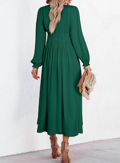 Foto 7 | Foto 7 | Vestido Largo Blencot Para Mujer, Cuello En V, Manga Larga Escalonado, Verde - Venta Internacional.