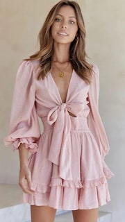 Foto 2 | Foto 2 | Vestido Alvaq Sexy Con Cuello En V Profundo Y Volantes Para Mujer, Color Rosa - Venta Internacional.