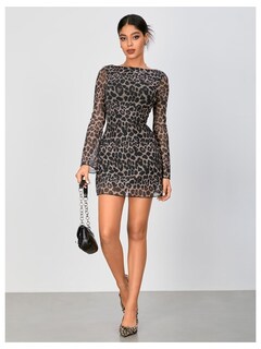 Foto 5 | Foto 5 | Vestido Minivestido De Malla Sin Espalda Con Estampado De Leopardo Y2k De Wdirara - Venta Internacional.