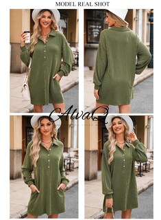 Foto 4 | Foto 4 | Vestido Alvaq De Manga Larga De Punto Acanalado Con Cuello En V Y Botones Para Mujer - Venta Internacional.