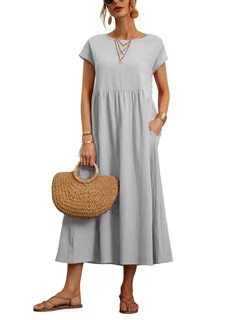 Foto 1 | Foto 1 | Vestido Wrolem Casual De Verano De Algodón Con Bolsillos Para Mujer 2024 - Venta Internacional.