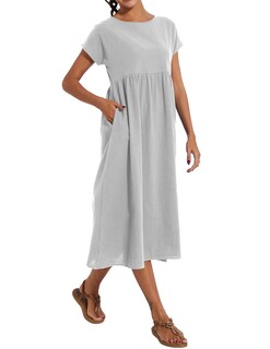 Foto 2 | Foto 2 | Vestido Wrolem Casual De Verano De Algodón Con Bolsillos Para Mujer 2024 - Venta Internacional.