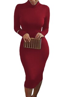 Foto 1 | Foto 1 | Vestido Bodycon L, Cuello Alto, Cuello Alto, Manga Larga, Rosa, Rojo Oscuro - Venta Internacional.