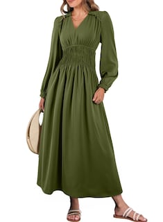 Foto 1 | Foto 1 | Vestido Blencot Casual Con Cuello En V Y Manga Larga De Otoño, Verde Musgo - Venta Internacional.