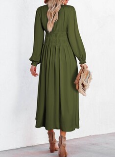 Foto 2 | Foto 2 | Vestido Blencot Casual Con Cuello En V Y Manga Larga De Otoño, Verde Musgo - Venta Internacional.