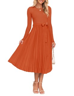 Foto 1 | Foto 1 | Vestido Midi Zesica De Otoño, Manga Larga, Punto, Con Cinturón Plisado, Óxido - Venta Internacional.
