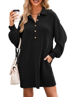 Foto 1 | Foto 1 | Vestido Casual Alvaq Otoño 2024 Manga Larga Con Cuello En V Negro Para Mujer - Venta Internacional.