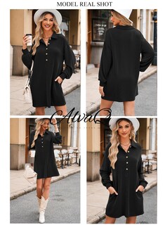 Foto 4 | Foto 4 | Vestido Casual Alvaq Otoño 2024 Manga Larga Con Cuello En V Negro Para Mujer - Venta Internacional.