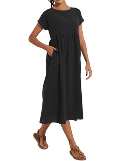 Foto 2 | Foto 2 | Vestido Wrolem Casual De Verano De Algodón Con Bolsillos Para Mujer 2024 - Venta Internacional.