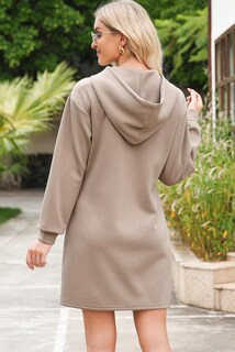 Foto 2 | Foto 2 | Vestido Alvaq De Manga Larga Con Capucha Y Cordón Para Mujer, Color Caqui - Venta Internacional.