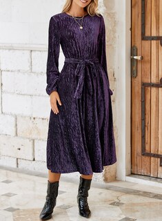 Foto 7 | Foto 7 | Vestido Largo Happy Sailed Velvet Fall A-line Morado, Talla Grande - Venta Internacional.