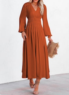 Foto 2 | Foto 2 | Vestido Blencot Para Mujer, Casual, Con Volantes, Cuello En V, Escalonado, Fluido, Naranja Oscuro - Venta Internacional.