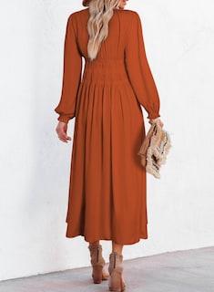 Foto 3 | Foto 3 | Vestido Blencot Para Mujer, Casual, Con Volantes, Cuello En V, Escalonado, Fluido, Naranja Oscuro - Venta Internacional.