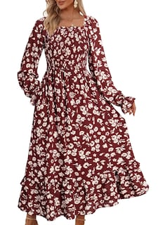 Foto 1 | Foto 1 | Vestido De Novia Dokotoo Boho Con Estampado Floral Chifón Rojo A-line - Venta Internacional.