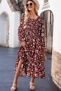 Foto 3 | Foto 3 | Vestido De Novia Dokotoo Boho Con Estampado Floral Chifón Rojo A-line - Venta Internacional.