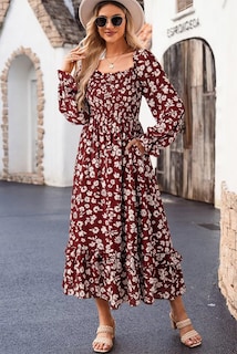 Foto 4 | Foto 4 | Vestido De Novia Dokotoo Boho Con Estampado Floral Chifón Rojo A-line - Venta Internacional.