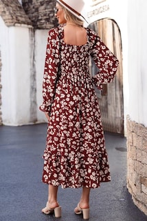 Foto 5 | Foto 5 | Vestido De Novia Dokotoo Boho Con Estampado Floral Chifón Rojo A-line - Venta Internacional.