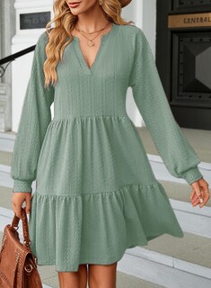 Foto 4 | Foto 4 | Vestido Tipo Suéter Dokotoo Otoño 2024 Manga Larga Con Cuello En V Verde - Venta Internacional.