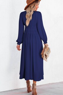 Foto 2 | Foto 2 | Vestido Blencot Para Mujer, Casual, Con Volantes, Cuello En V, Escalonado, Azul Marino Fluido - Venta Internacional.