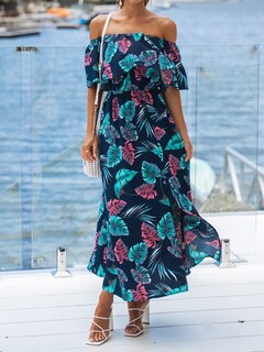 Foto 4 | Foto 4 | Vestido Cupshe Summer Para Mujer En Forma De A Con Hombros Descubiertos, Maxi Azul M - Venta Internacional.