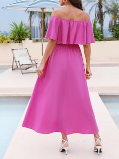 Foto 2 | Foto 2 | Vestido Largo Cupshe Para Mujer, Cuello Descubierto, Manga Corta, Fucsia - Venta Internacional.