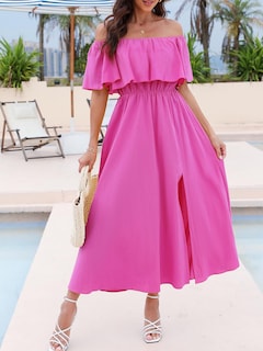 Foto 3 | Foto 3 | Vestido Largo Cupshe Para Mujer, Cuello Descubierto, Manga Corta, Fucsia - Venta Internacional.