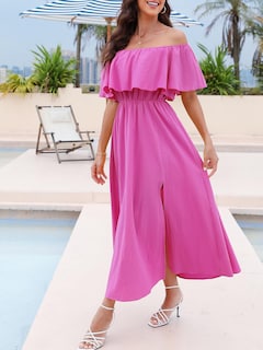 Foto 4 | Foto 4 | Vestido Largo Cupshe Para Mujer, Cuello Descubierto, Manga Corta, Fucsia - Venta Internacional.